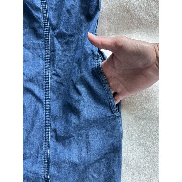 Guess Womens Button Down Roll Tab Sleeves Blue 100% Cotton Midi Dress Size Small - Picture 8 of 16